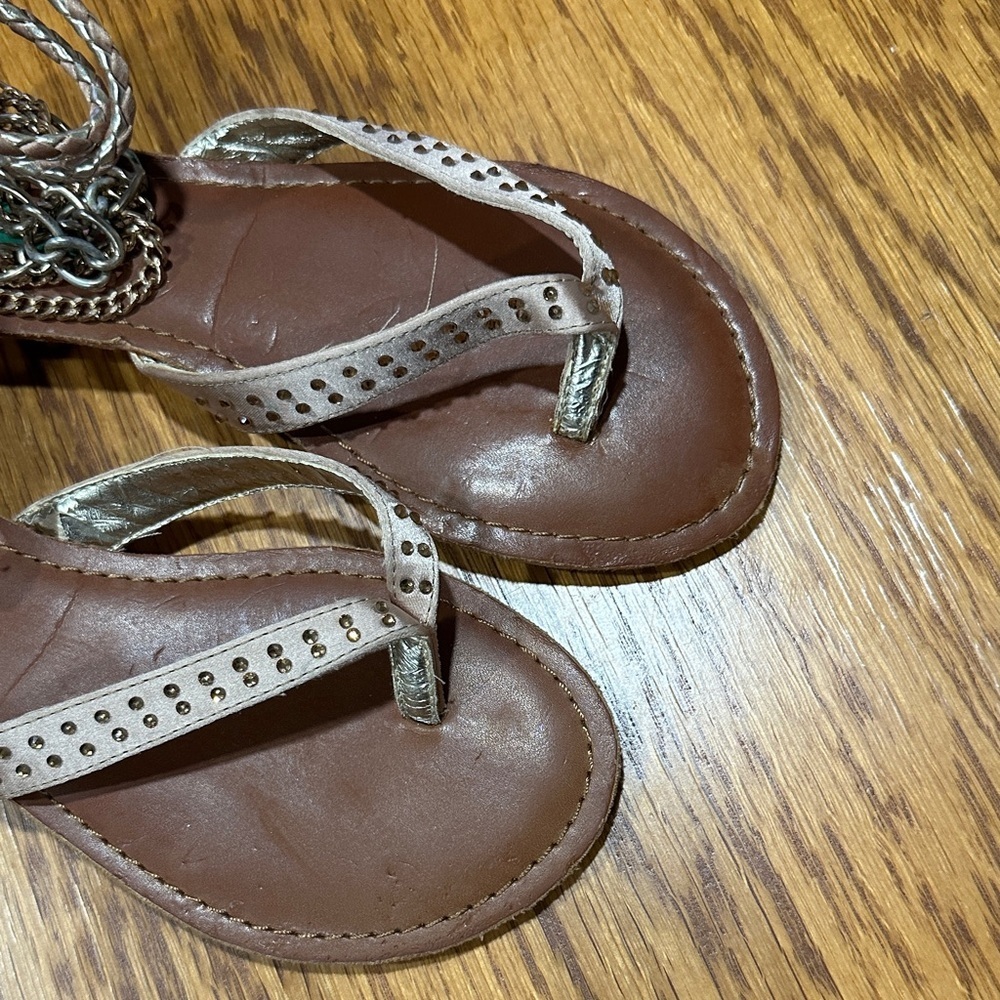 *ROCK & CANDY* Brown x Silver Bracelet Ankle Cuff Sandals Size 5 - Picture 2 of 10